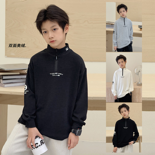 中大童澳绒内搭半高领T恤加厚儿童上衣暖 新款 男童打底衫 2025冬装
