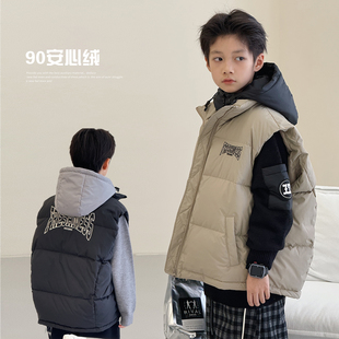 中大童外套保暖白鸭绒儿童马夹 男童羽绒服马甲2025冬装 安心绒