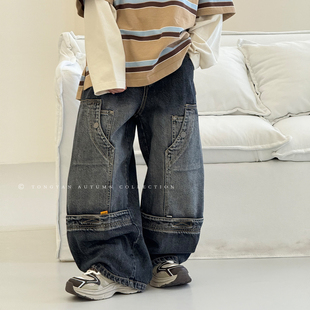 宽松儿童裤 新款 子港风男孩老爹裤 中大童工装 男童牛仔裤 裤 2025秋装