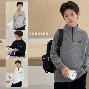 自制中大童双面澳绒T恤厚半高领儿童上衣 新款 男童打底衫 2025冬装