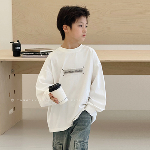 中大童纯棉上衣男孩圆领体恤儿童打底衫 新款 2025秋装 男童T恤长袖