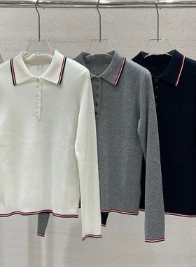 芨细羊毛+真丝混纺 时髦知识分子POLO领长袖针织衫女秋冬套头毛衣