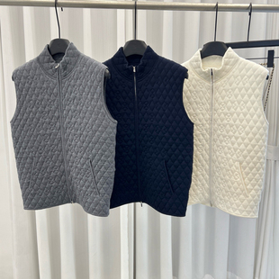菱格纹立领拉链针织马甲女秋冬无袖 绗缝工艺 外套 美丽诺羊毛