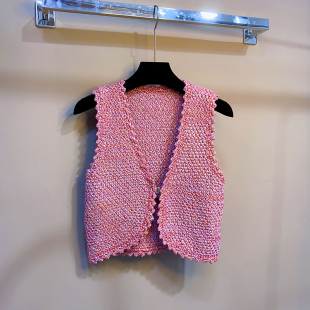 毛衣背心yj099 V领无袖 法单M家 小香风粗花呢一粒扣针织马甲女短款