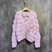 开衫 DAX 手工制作～立体玫瑰花浪漫甜美羊毛针织衫 女V领毛衣外套