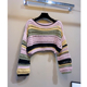 粗条纹撞色针织衫 长袖 短款 DAX 高腰小个子上衣春秋新款 套头毛衣女