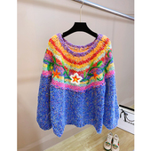 DAX大向手打织花撞色圆领套头毛衣女秋冬加厚温柔风针织衫 秋冬装