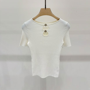 封神单品！领口挖洞设计 女装法式修身显瘦短袖针织上衣女短款夏