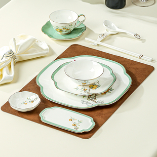 迈卡伦 平盘骨瓷家用酒店圆形摆台餐具轻奢新中式高档吃饭碗碟勺