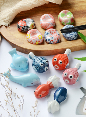 创意可爱动物笔架鲸鱼萌系卡通日式筷子托筷架家居小摆件摆饰陶瓷