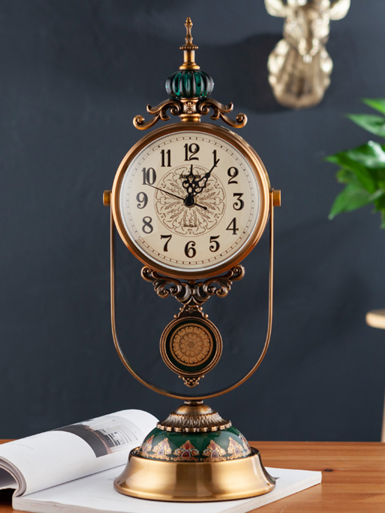 European table clock Desktop living room light luxury clock ornaments American creative retro large silent table clock Desktop clock