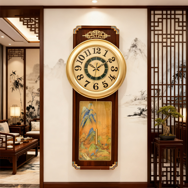 中式实木挂钟客厅装饰画钟