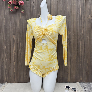 保守遮肚泳装 连体式 显瘦少女学生温泉女孩游泳衣 泳衣女长袖 爆款