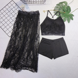 泳衣女2022新款 超仙分体比基尼小胸聚拢温泉泳衣三件套韩国小香风