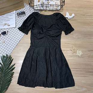 仙女范性感韩国温泉2021新款 泳衣女连体平角遮肚显瘦保守裙式 短袖