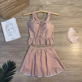 泳衣女可爱日系保守分体格子仙女范2025新款 小胸甜美少女温泉学生