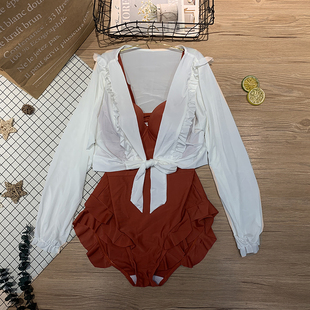 仙女范防晒罩衫 连体两件套学生少女韩国ins性感显瘦遮肚泳衣女