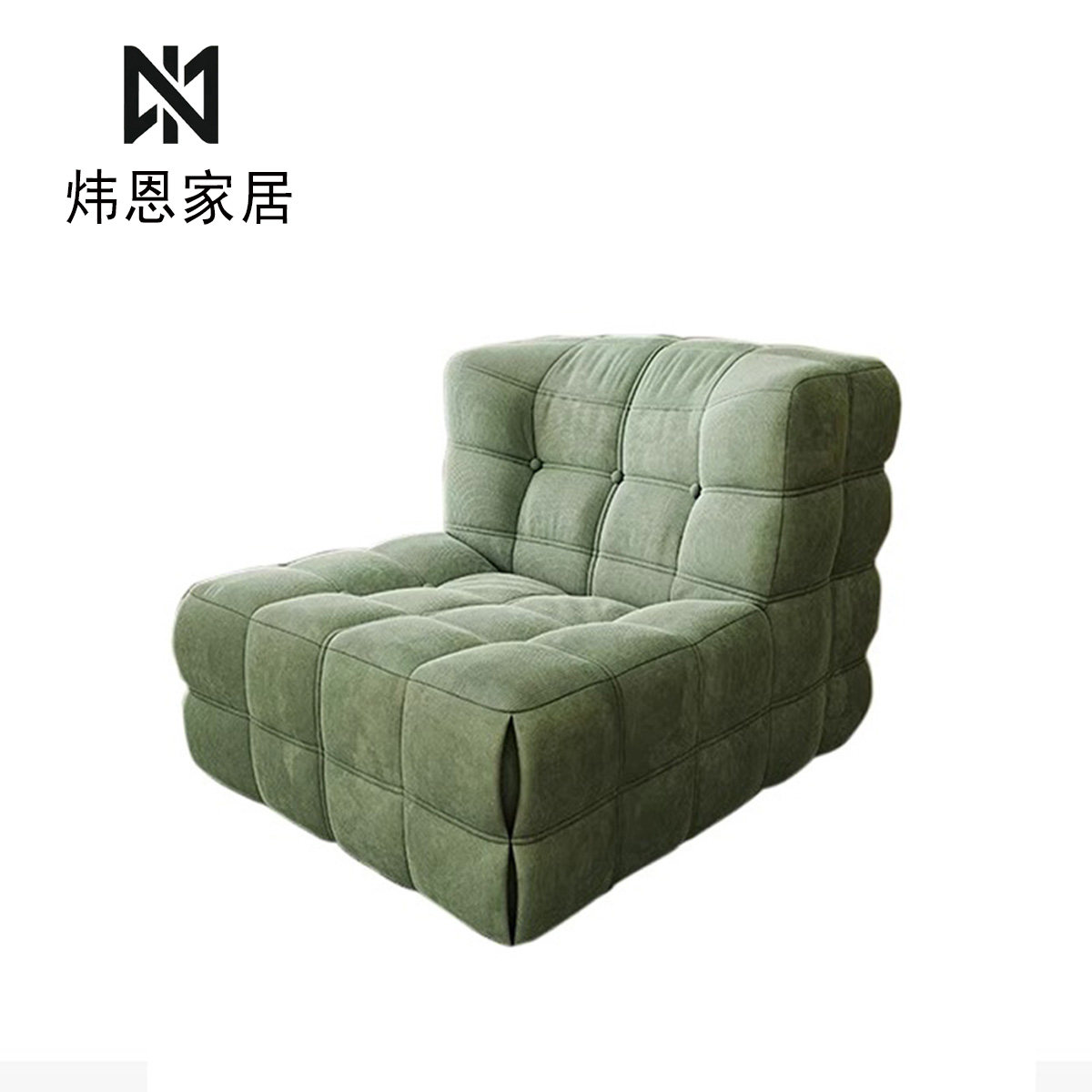炜恩布艺单人沙发现代简约灯芯绒土司沙发华夫格沙发休闲懒人沙发