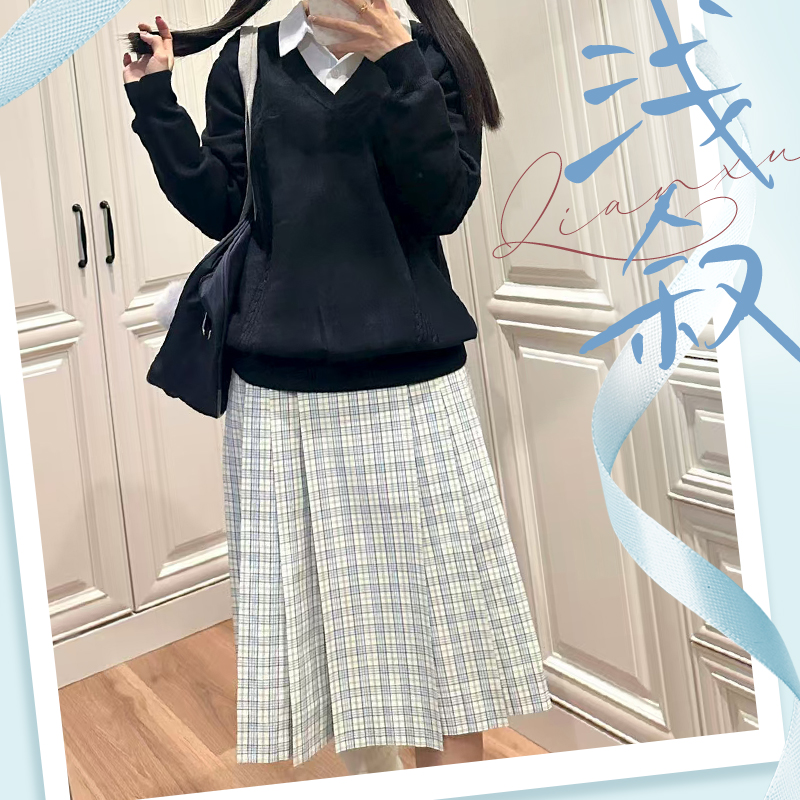 浅叙JKTR面料格裙百褶裙