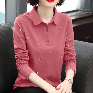 长袖t恤女2024春秋新款中年妈妈新款宽松显瘦百搭polo衫翻领上衣