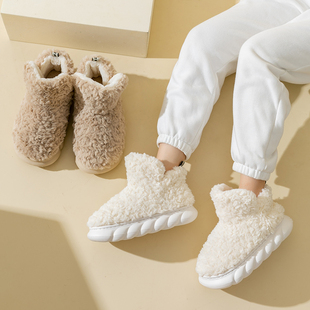 高包根女士棉拖鞋冬季毛绒厚底室内家居棉鞋保暖加绒加厚男雪地靴