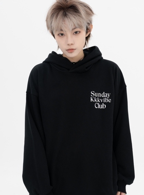 KKKVIBE简约复古字母宽松连帽卫衣秋冬美式情侣长袖上衣帽衫男女