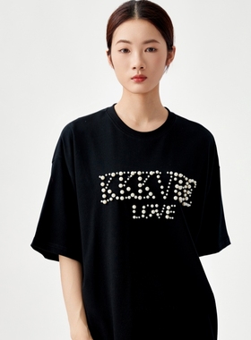 KKKVIBE珍珠美式复古运动短袖t恤男女夏季情侣装宽松上衣