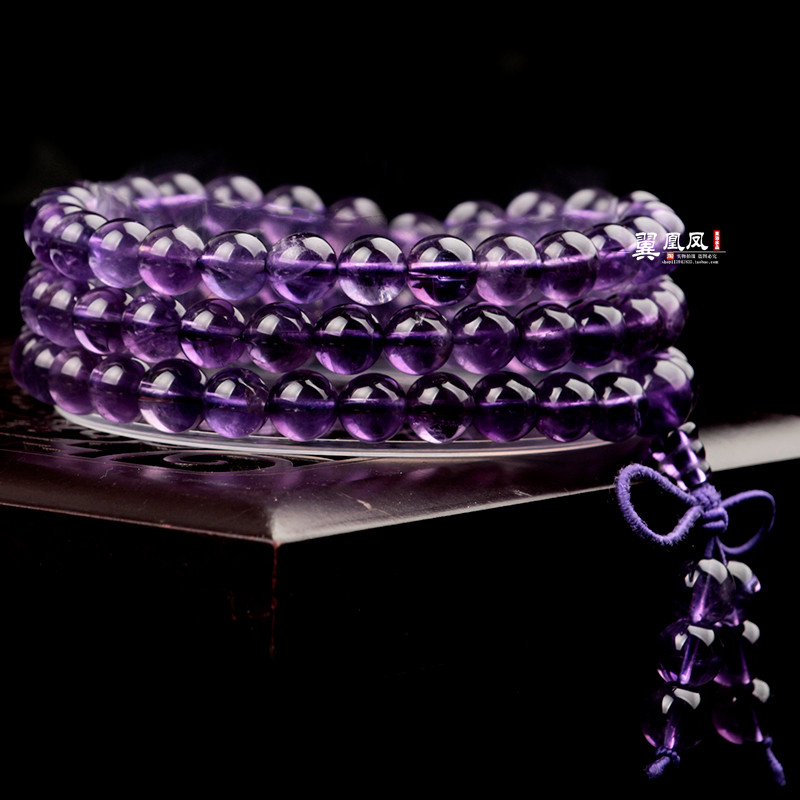 保真正品纯天然紫水晶108颗手串女生款多圈手链夏季礼物鉴定证书