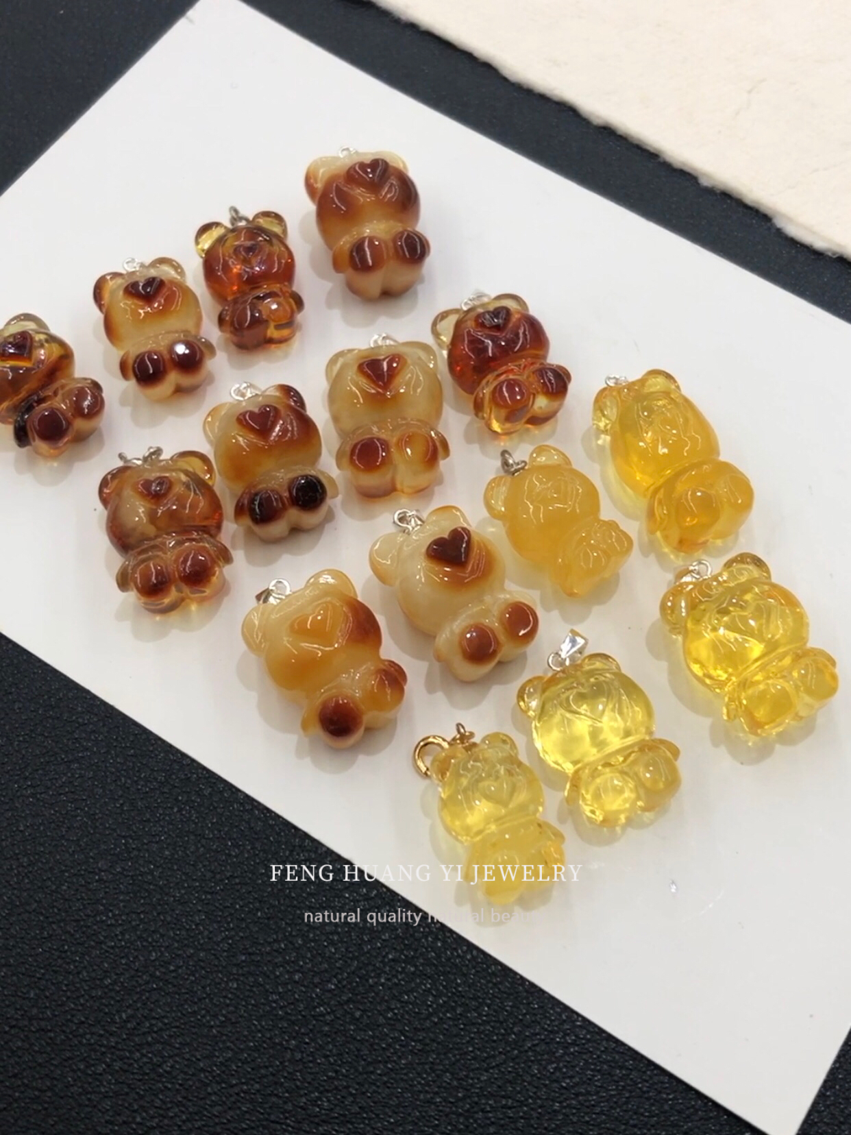 天然琥珀蜜蜡小熊吊坠s925银扣头小提溜挂件手链配件项链手串配饰