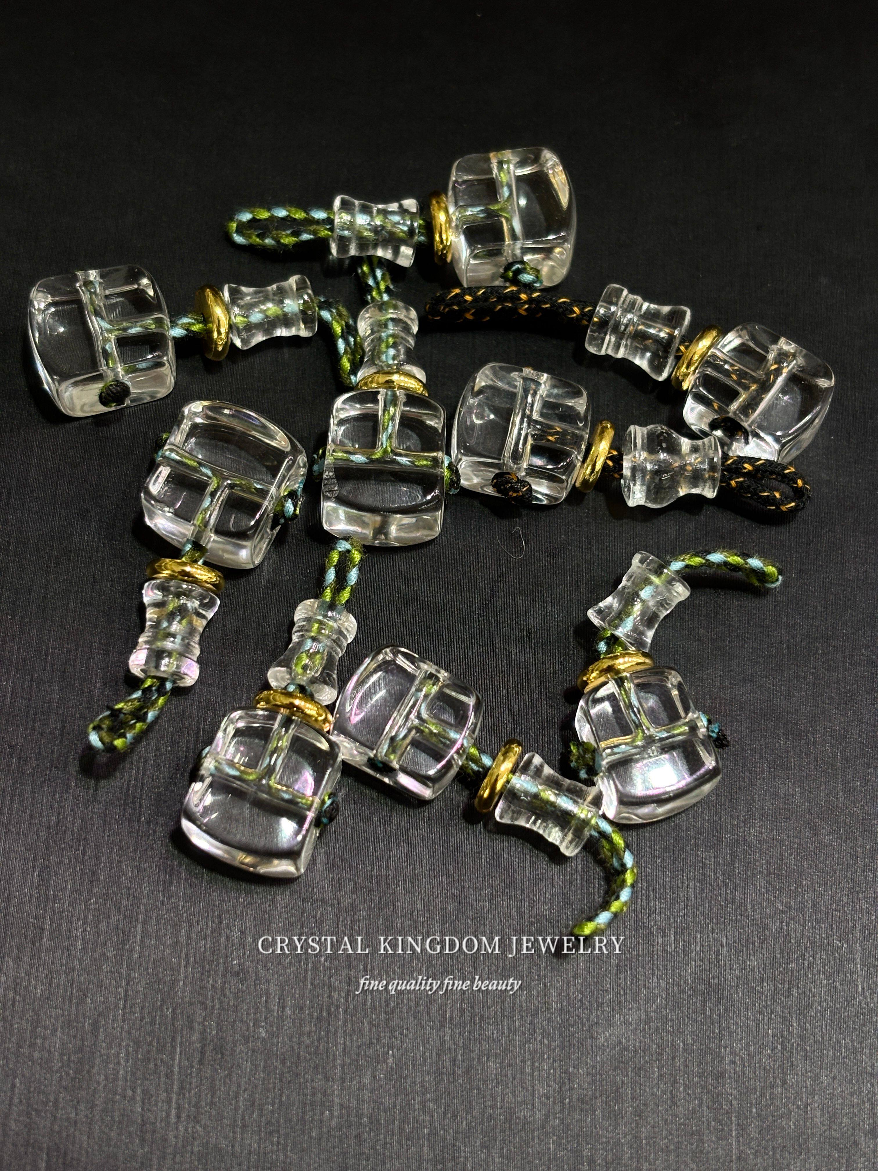 天然净体白水晶方块雕刻三通10DIY配件