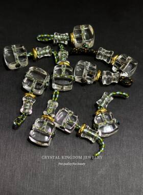 天然净体白水晶方块雕刻三通108颗散珠单珠背云项链顶珠吊坠diy