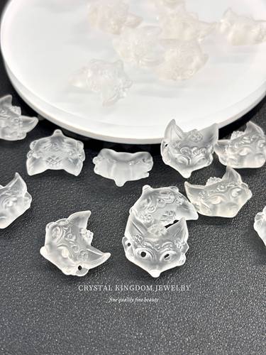 天然白水晶狐狸面具散珠单珠diy原创手链手串文玩饰品项链配件