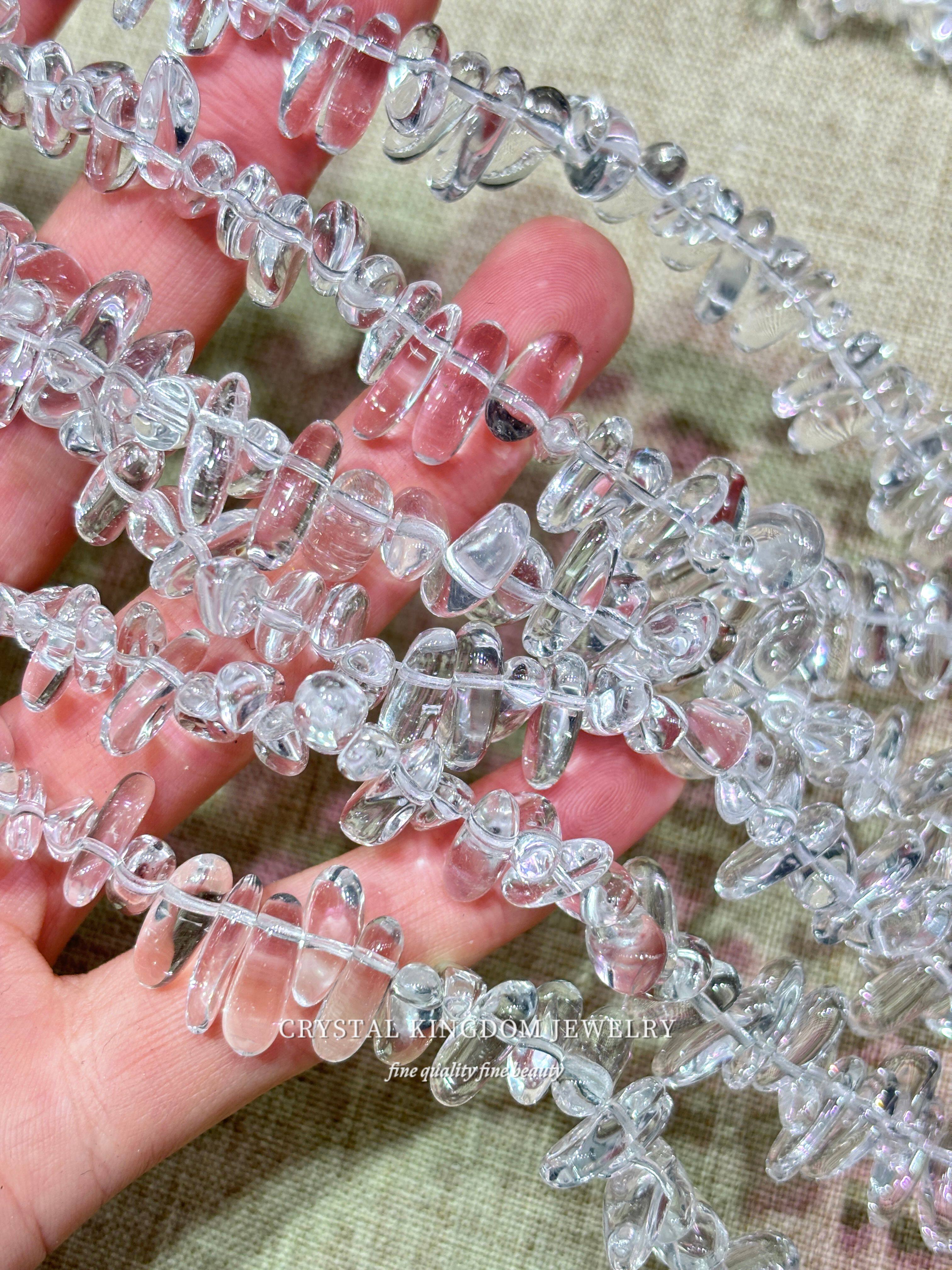 天然超透白水晶长牙狼牙边孔散珠DIY配件