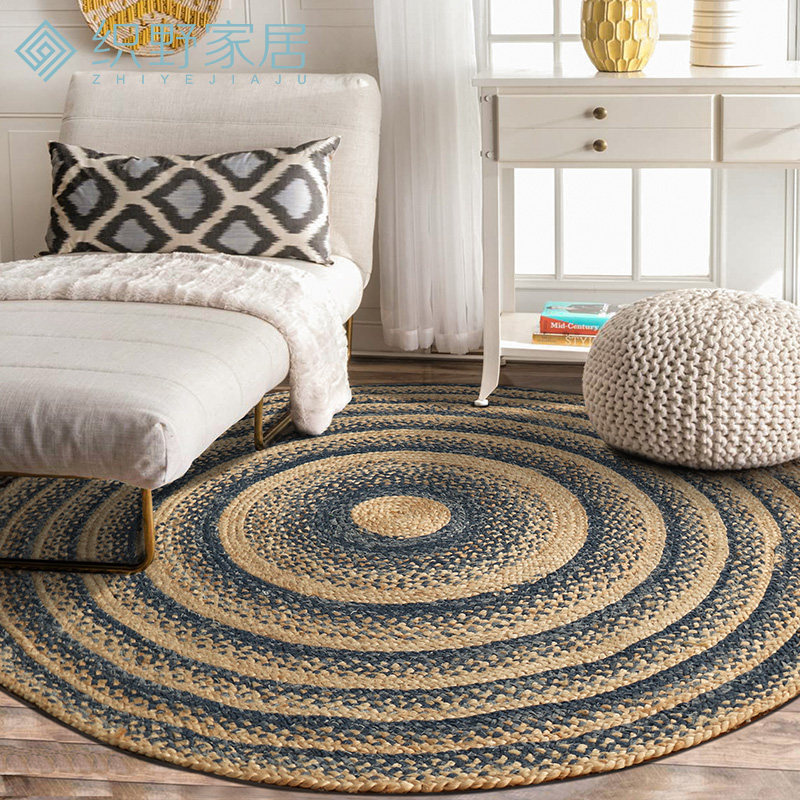 手工编织客厅茶几垫田园黄麻地毯