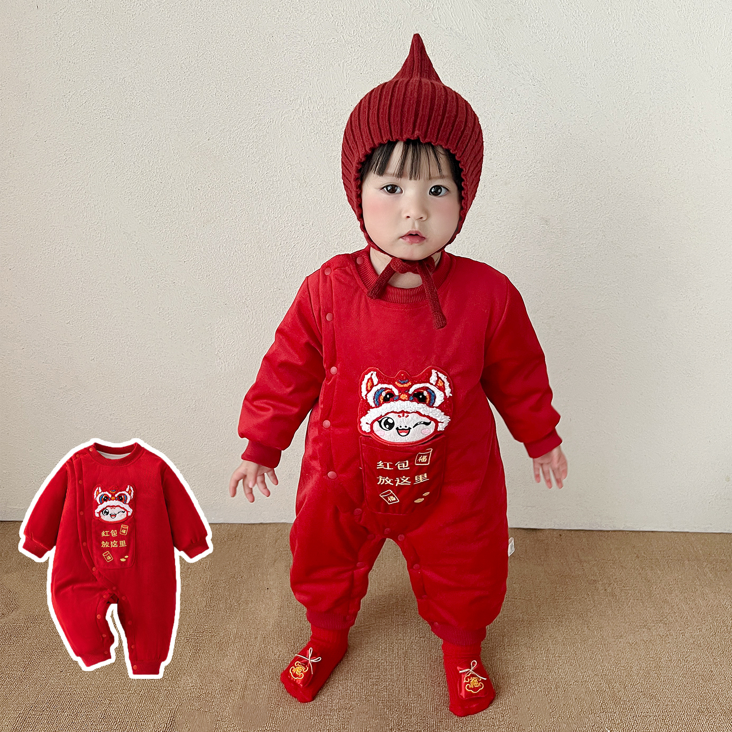 新生满月宝宝衣服男孩女婴儿拜年