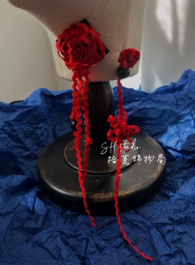 中国红复古花朵不对称小众不对称耳饰新中式拾荒饰物局