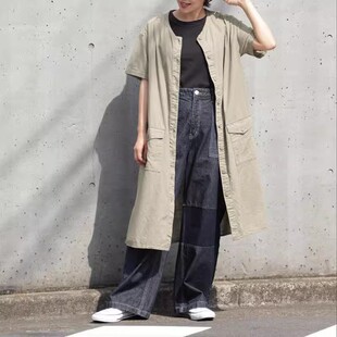 砂洗棉显瘦遮肉2025夏季日系贵牌宽松简洁短袖薄款长衬衣长风衣