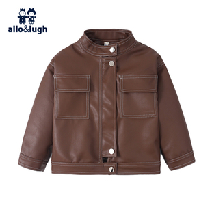 allolugh男童外套2025春季新款加厚保暖帅气机车风中小儿童皮夹克