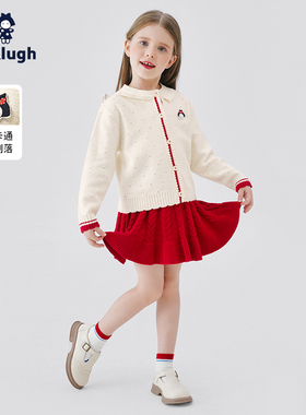 allolugh童装2025春秋新款女针织开衫中小毛衣裙子中小儿童套装