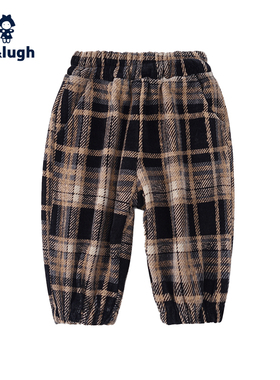 allolugh儿童棉裤2025春季加绒加厚束脚保暖复古洋气中小童格子裤
