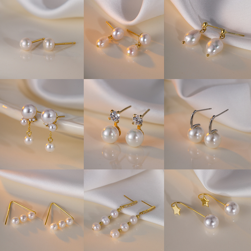 Z小姐日韩925纯银女珍珠耳环