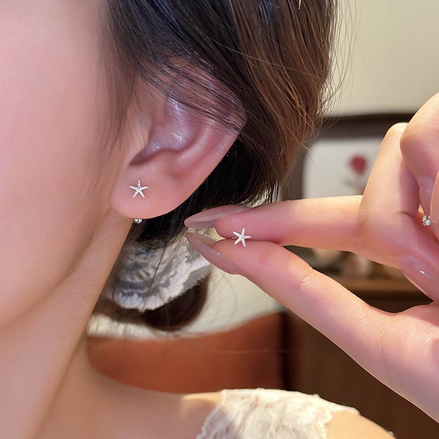 Z小姐999纯银针海星螺丝养耳洞耳钉女精致气质高级感耳线小众耳饰
