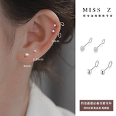 Z小姐999足银光面圆珠耳环女2025新款 养耳洞防丢仿堵耳钉睡觉免摘