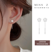 Z小姐999足银山茶花耳线养耳洞耳环小众设计感纯银耳饰女2024新款