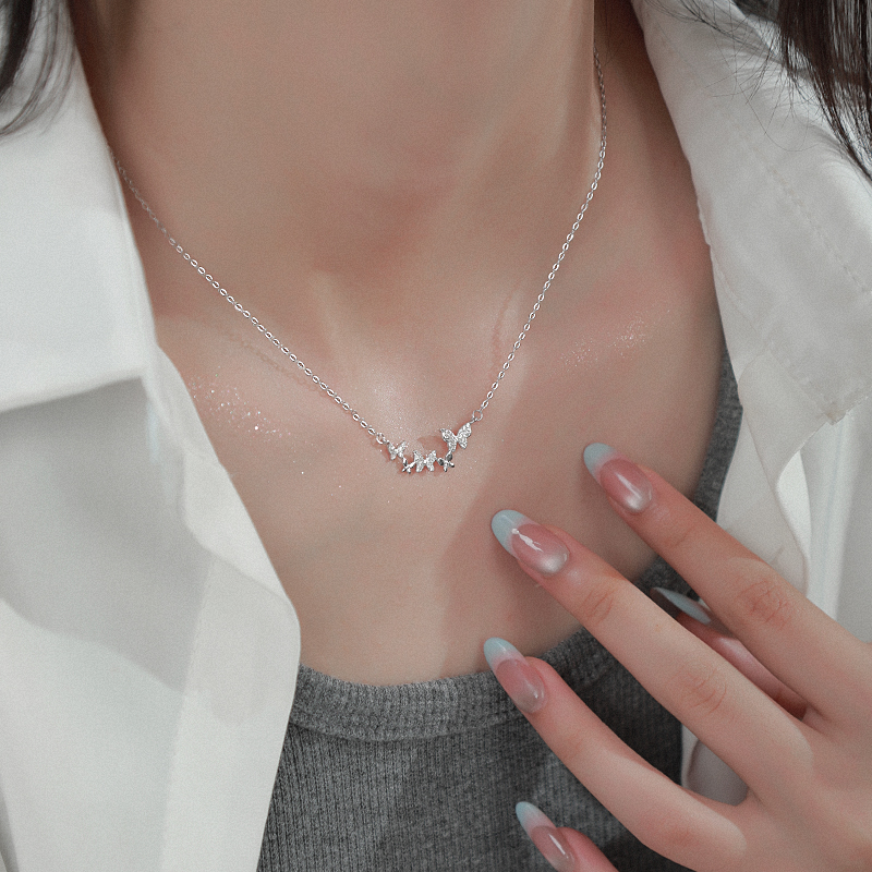 Z小姐925纯银微镶蝴蝶项链女