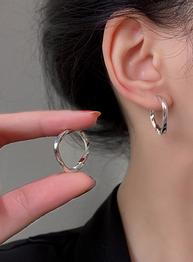 Z小姐 925银几何方形素圈耳环小众设计2025新款爆款耳饰ins冷淡风