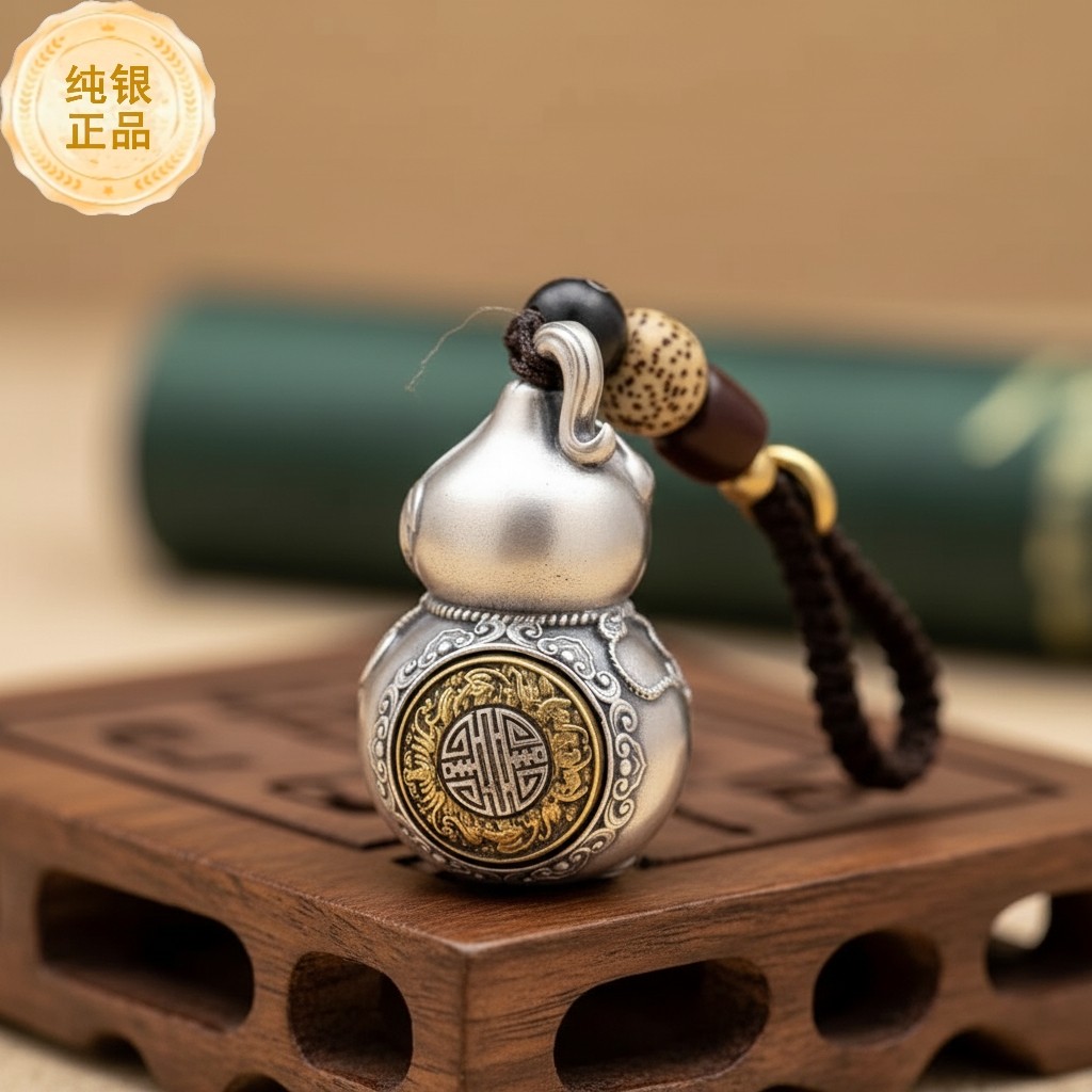 999足银葫芦福禄吊坠纯银手把件包包手机挂件挂饰情人节生日礼物