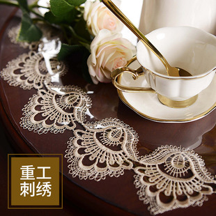 PVC圆b桌布防水防油防滑软玻璃桌垫蕾丝圆茶几台布 免洗透明圆桌