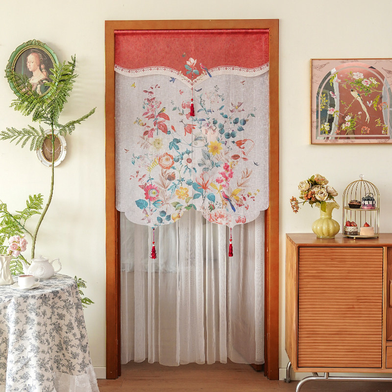 新款门帘遮挡帘美式复古装饰帘子客厅家用免打孔卧室卫生间隔断帘