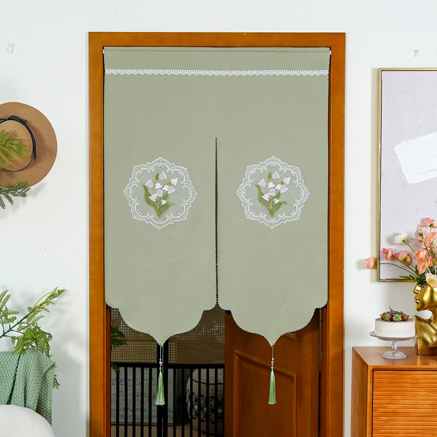 法式铃兰刺绣门帘家用卧室隐私帘